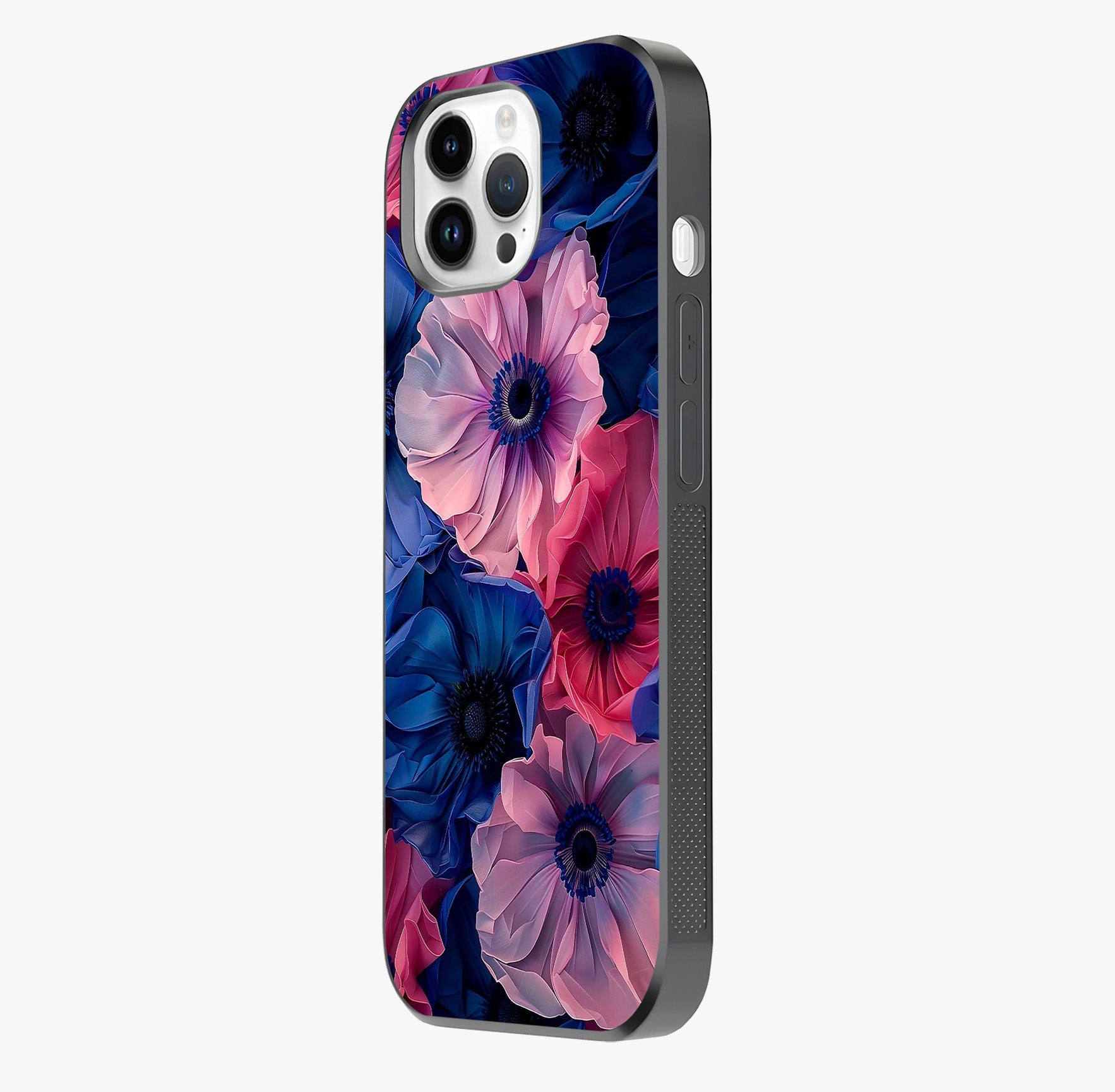 Flower Paper Art Pattern Glass Case photographed in natural light showing reflective finish and design depth.
