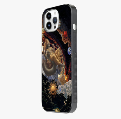 Galactic Divine God Glass Case photographed in natural light showing reflective finish and design depth.