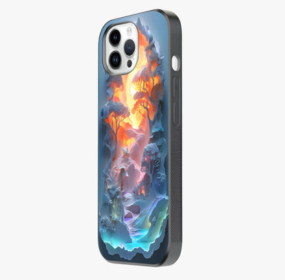 Glow Forest Portal Glass Case photographed in natural light showing reflective finish and design depth.