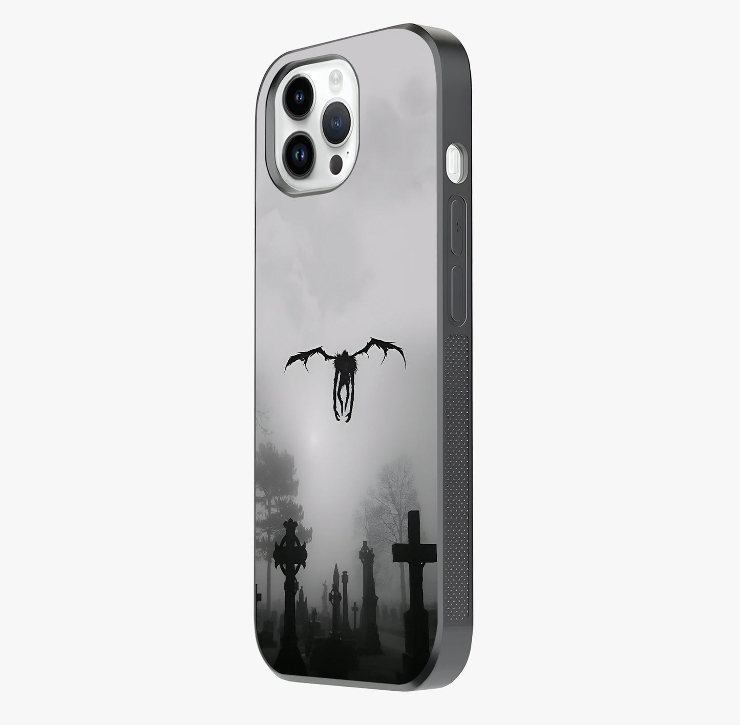 Graveyard Shadow Descent Glass Case photographed in natural light showing reflective finish and design depth.