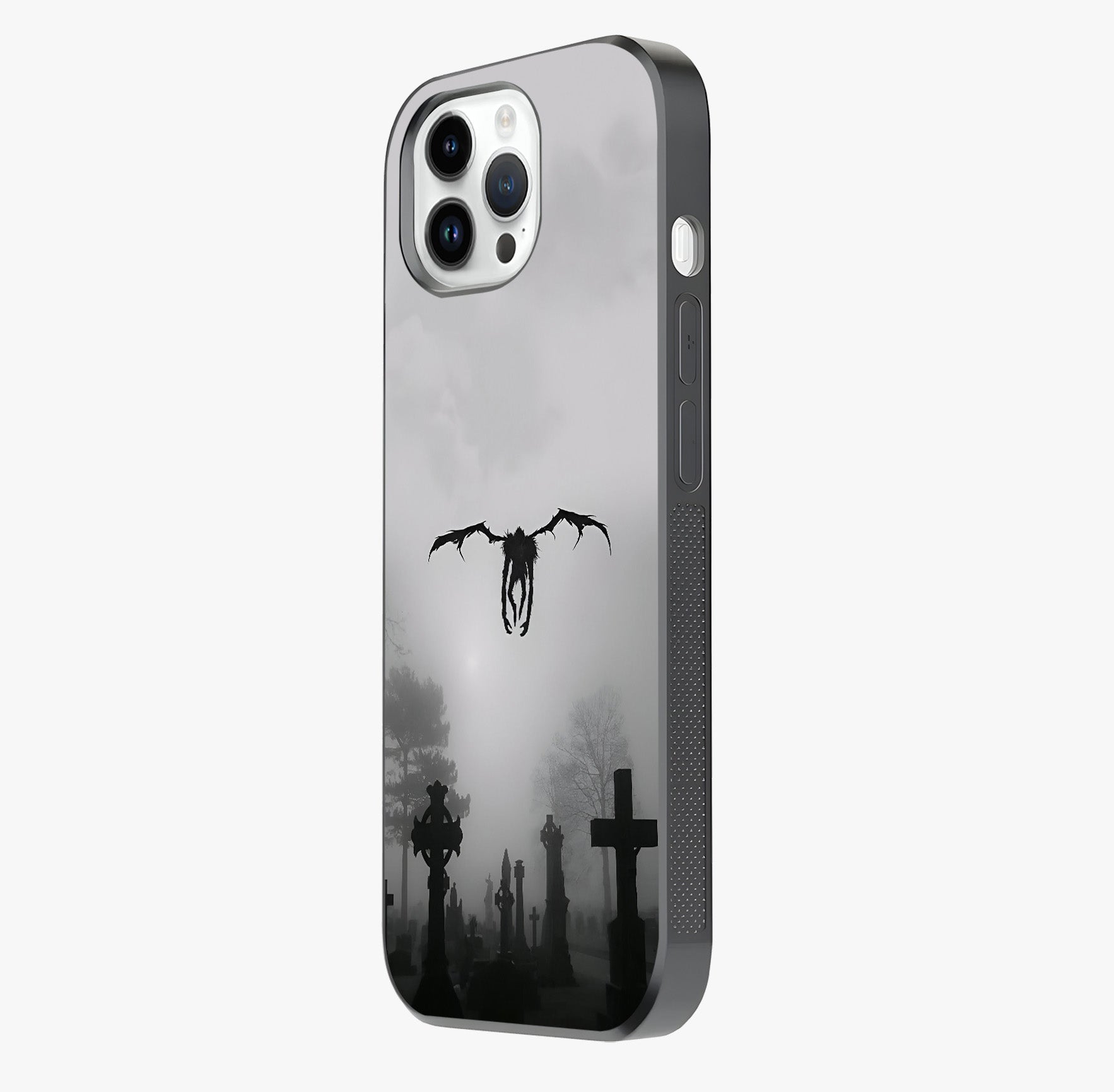 Graveyard Shadow Descent Glass Case photographed in natural light showing reflective finish and design depth.