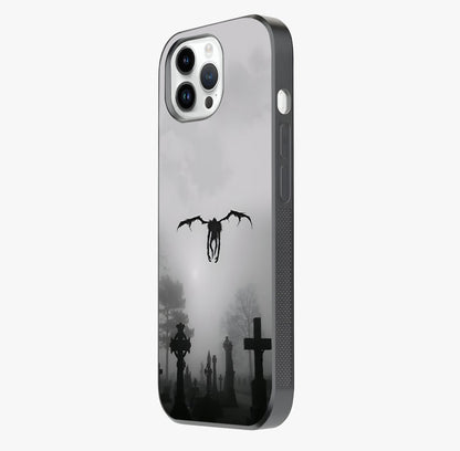 Graveyard Shadow Descent Glass Case photographed in natural light showing reflective finish and design depth.