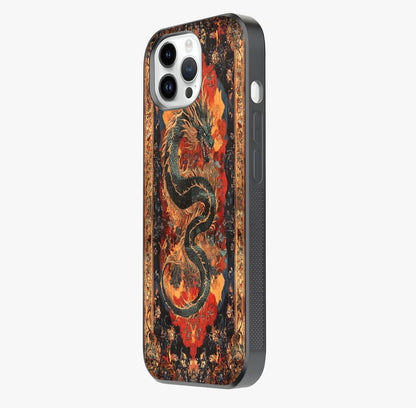 Inferno Dragon Soul Glass Case photographed in natural light showing reflective finish and design depth.