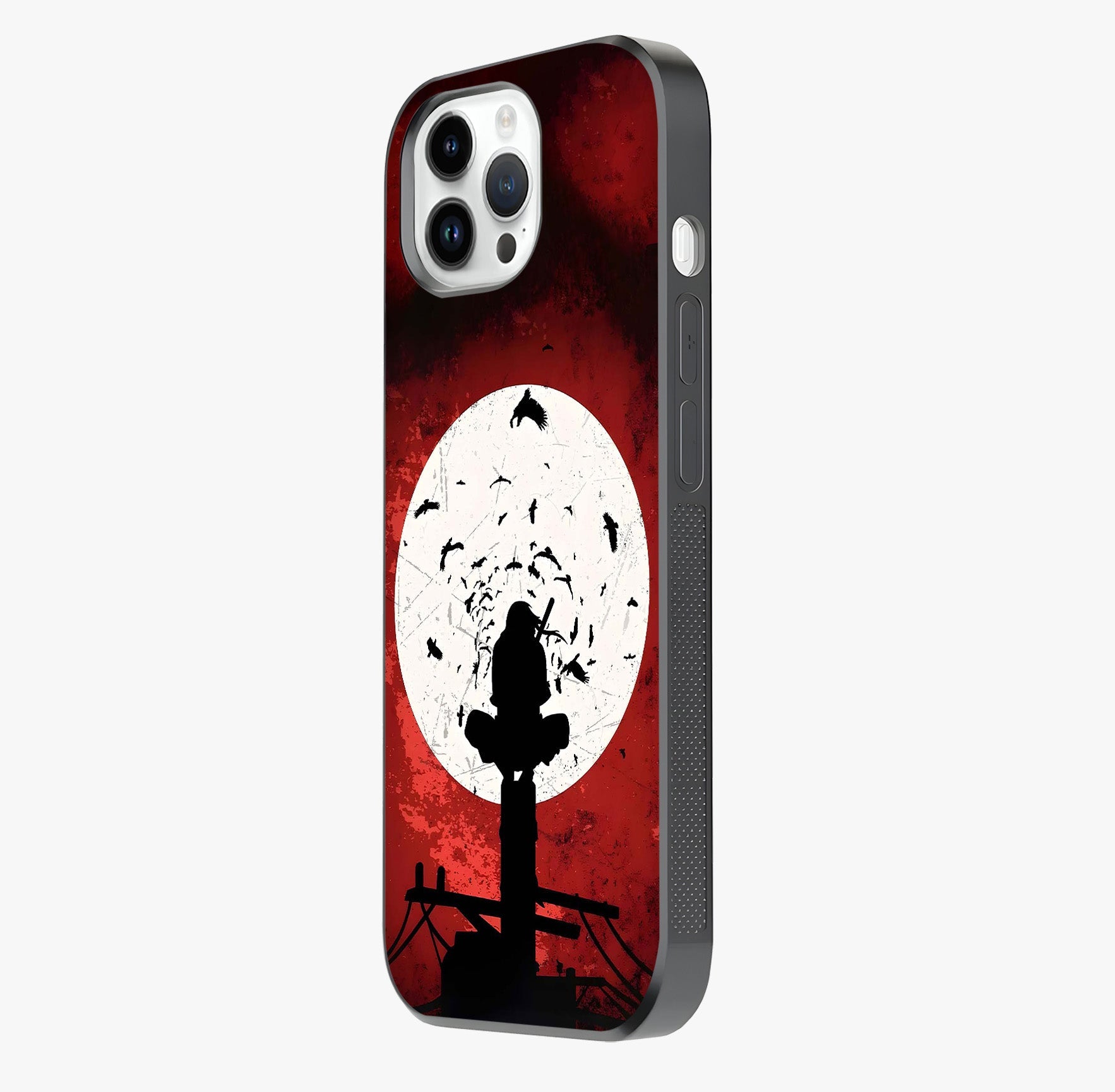 Itachi Limited Edition Naruto Anime Glass Case photographed in natural light showing reflective finish and design depth.