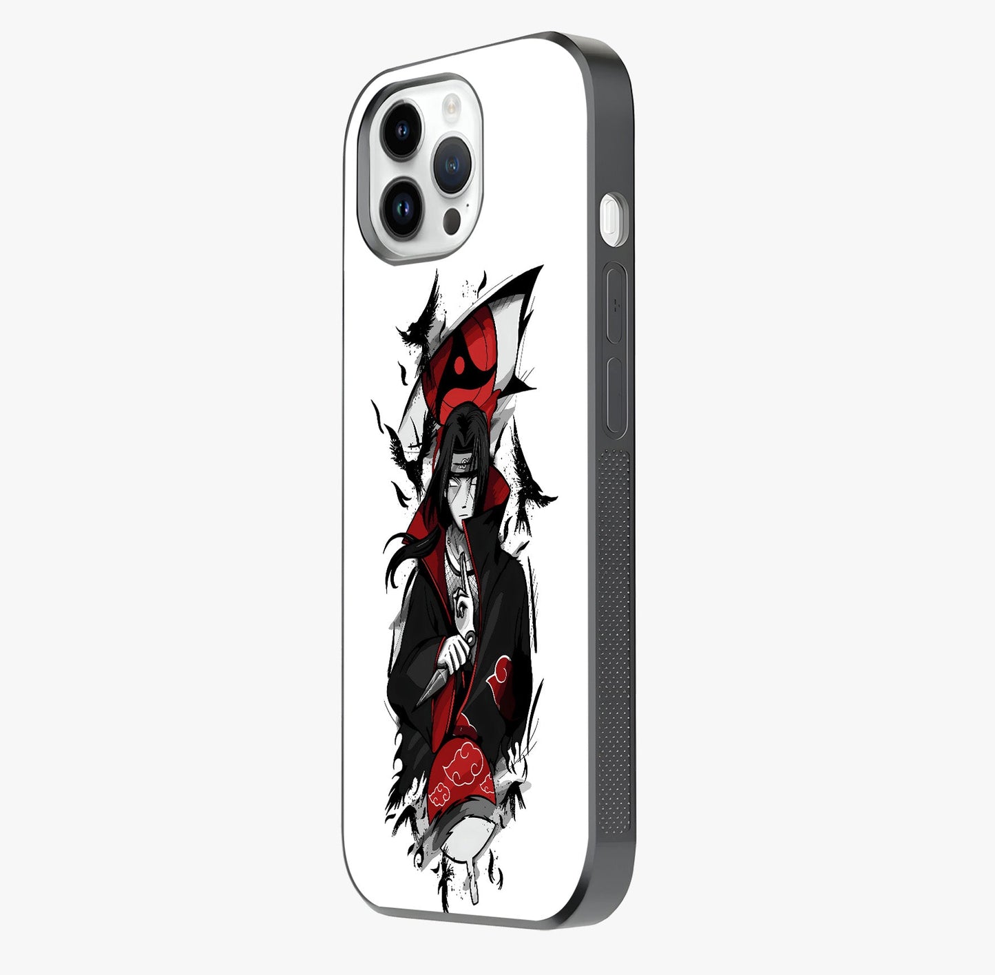 Itachi Sharingan Glass Case photographed in natural light showing reflective finish and design depth.