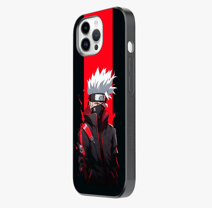 Kakashi Scarlet Shadow Glass Case photographed in natural light showing reflective finish and design depth.