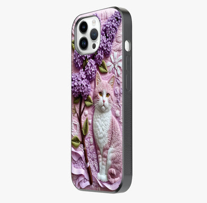 Lavender Cat Whimsy Glass Case photographed in natural light showing reflective finish and design depth.