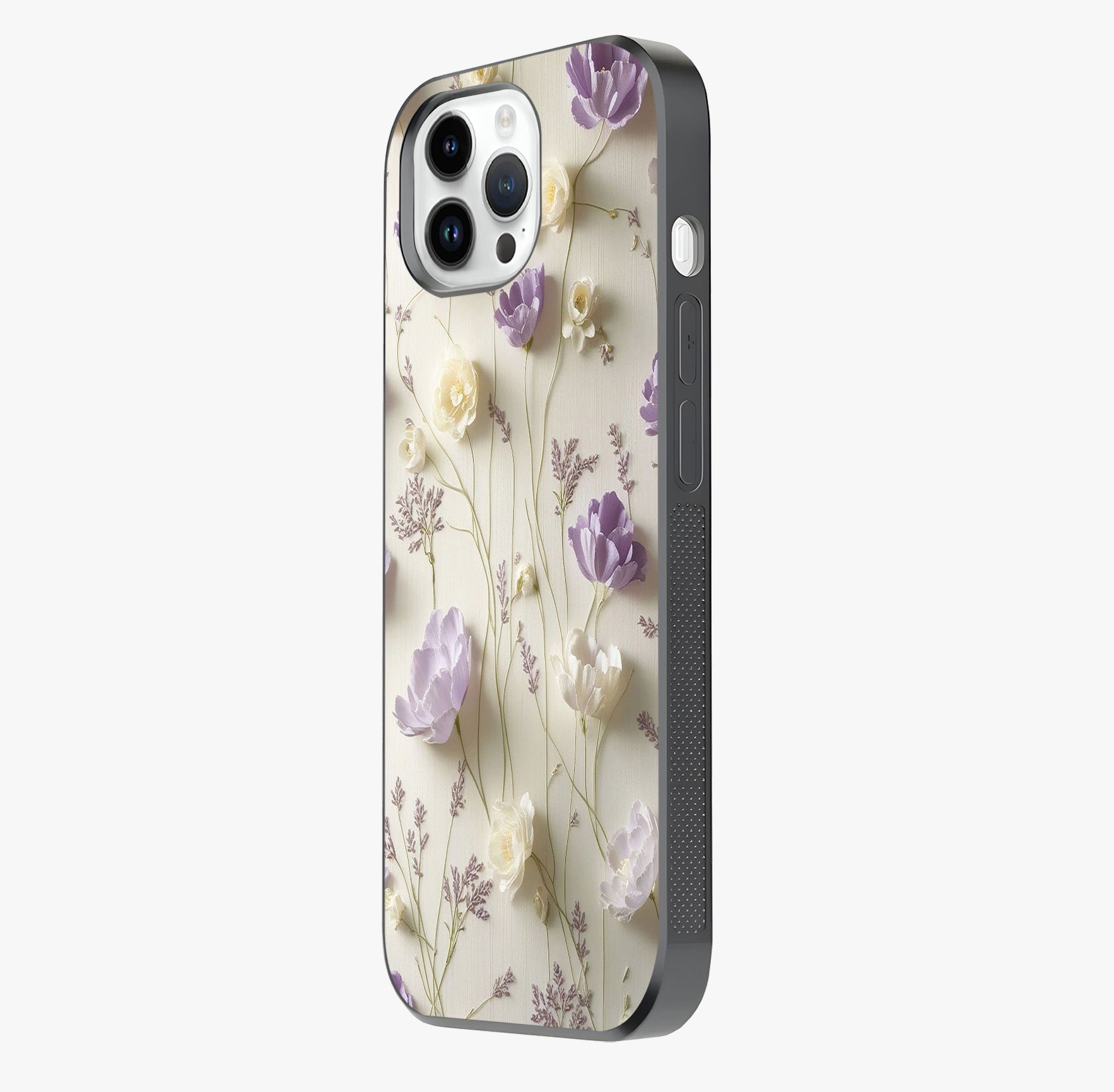 Lilac Breeze Harmony Glass Case photographed in natural light showing reflective finish and design depth.