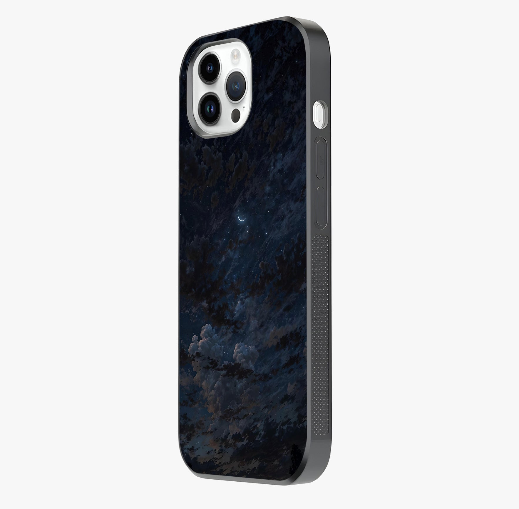 Lunar Veil Silence Glass Case photographed in natural light showing reflective finish and design depth.