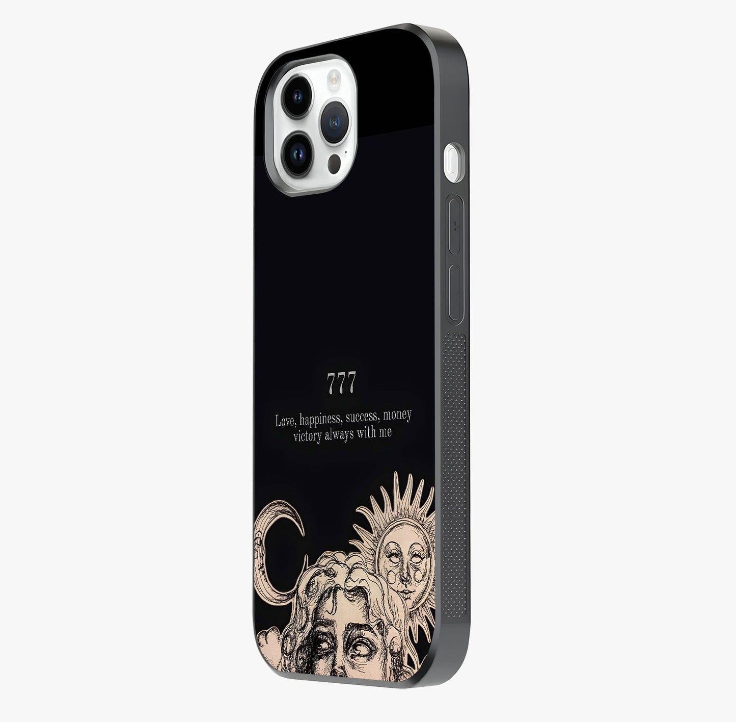 Mystic Victory Aura Glass Case photographed in natural light showing reflective finish and design depth.