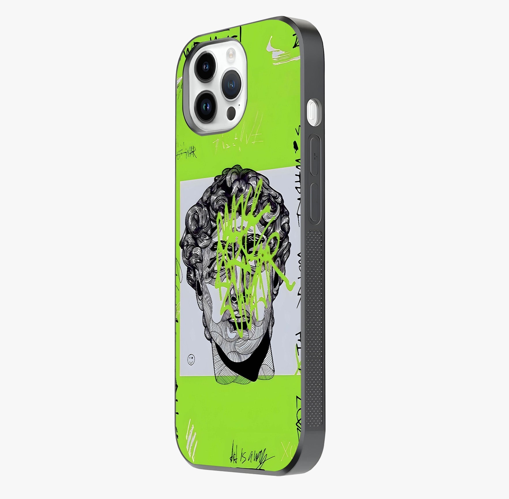 Neo Graffiti Rebellion Glass Case photographed in natural light showing reflective finish and design depth.