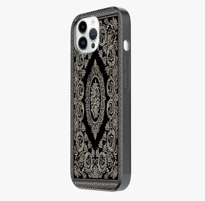 Noir Bloom Elegance Glass Case photographed in natural light showing reflective finish and design depth.