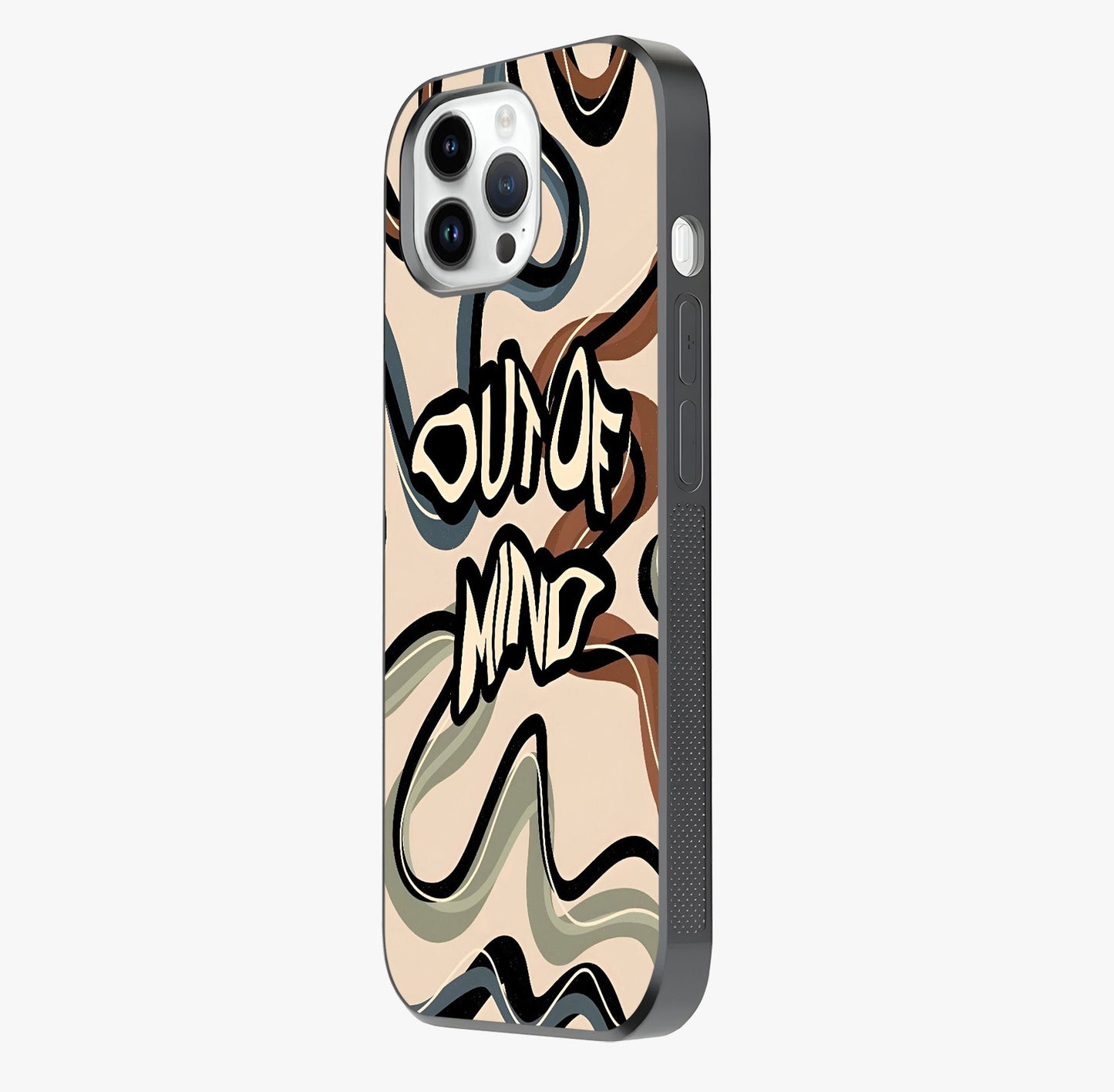 Out Of Mind Glass Case photographed in natural light showing reflective finish and design depth.