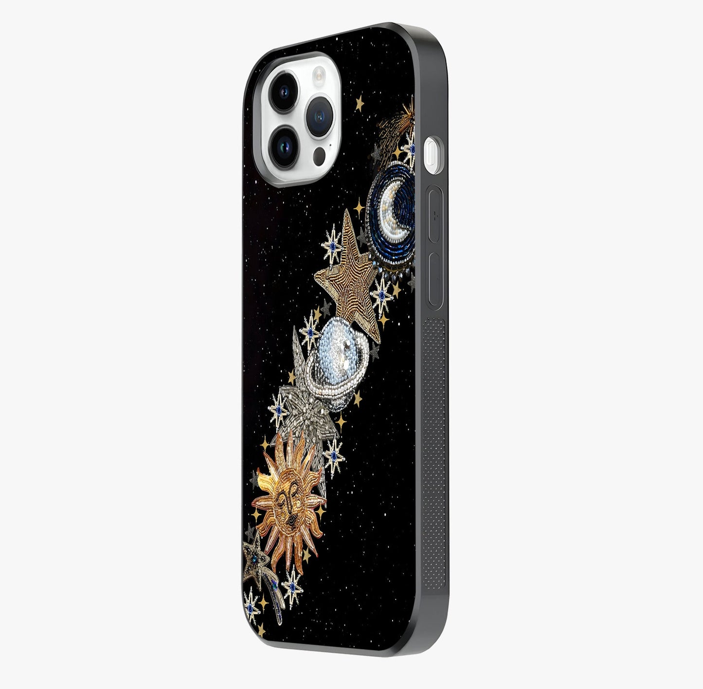 Pearls Universe Object Glass Case photographed in natural light showing reflective finish and design depth.