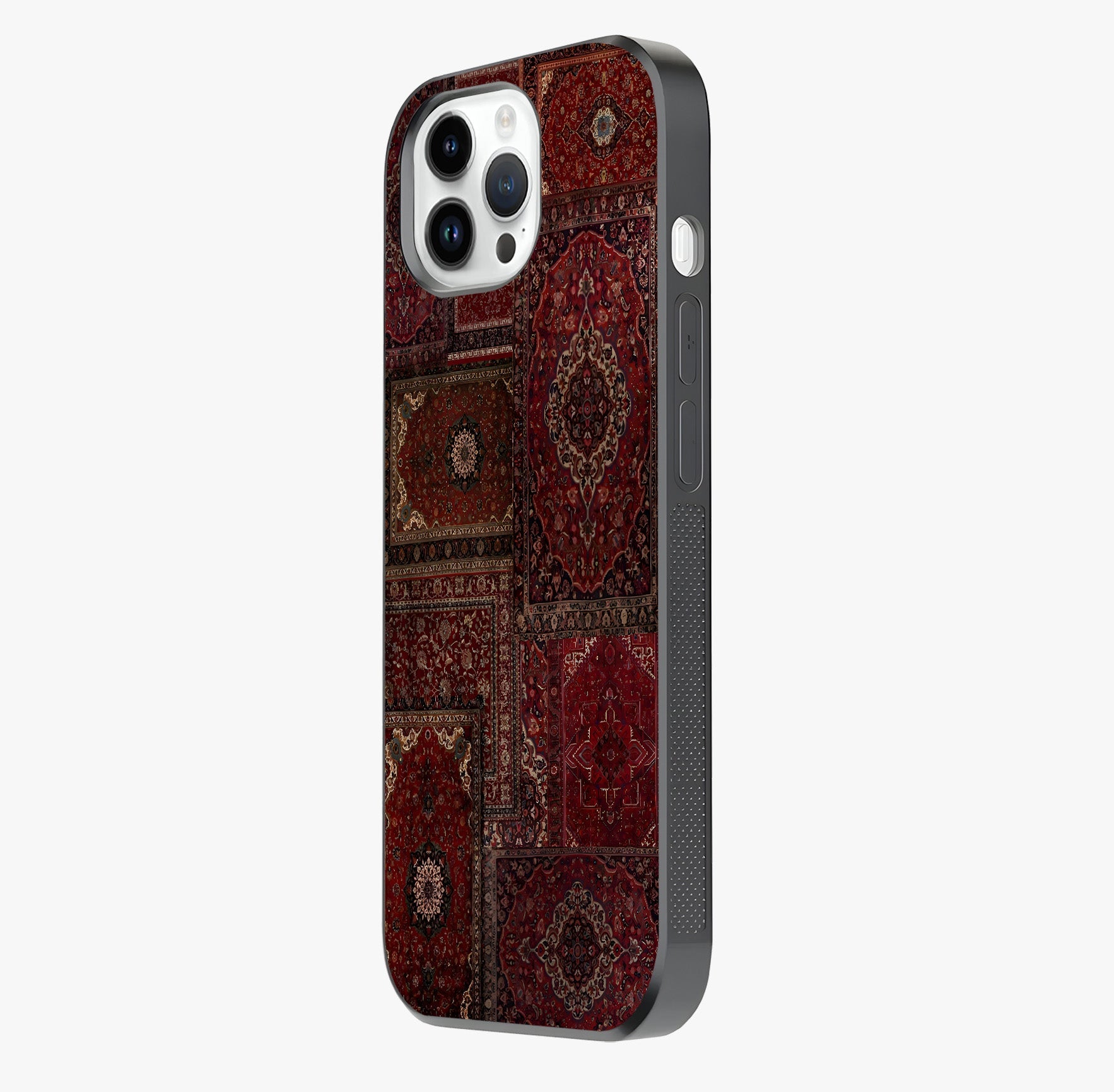 Persian Velvet Tale Glass Case photographed in natural light showing reflective finish and design depth.