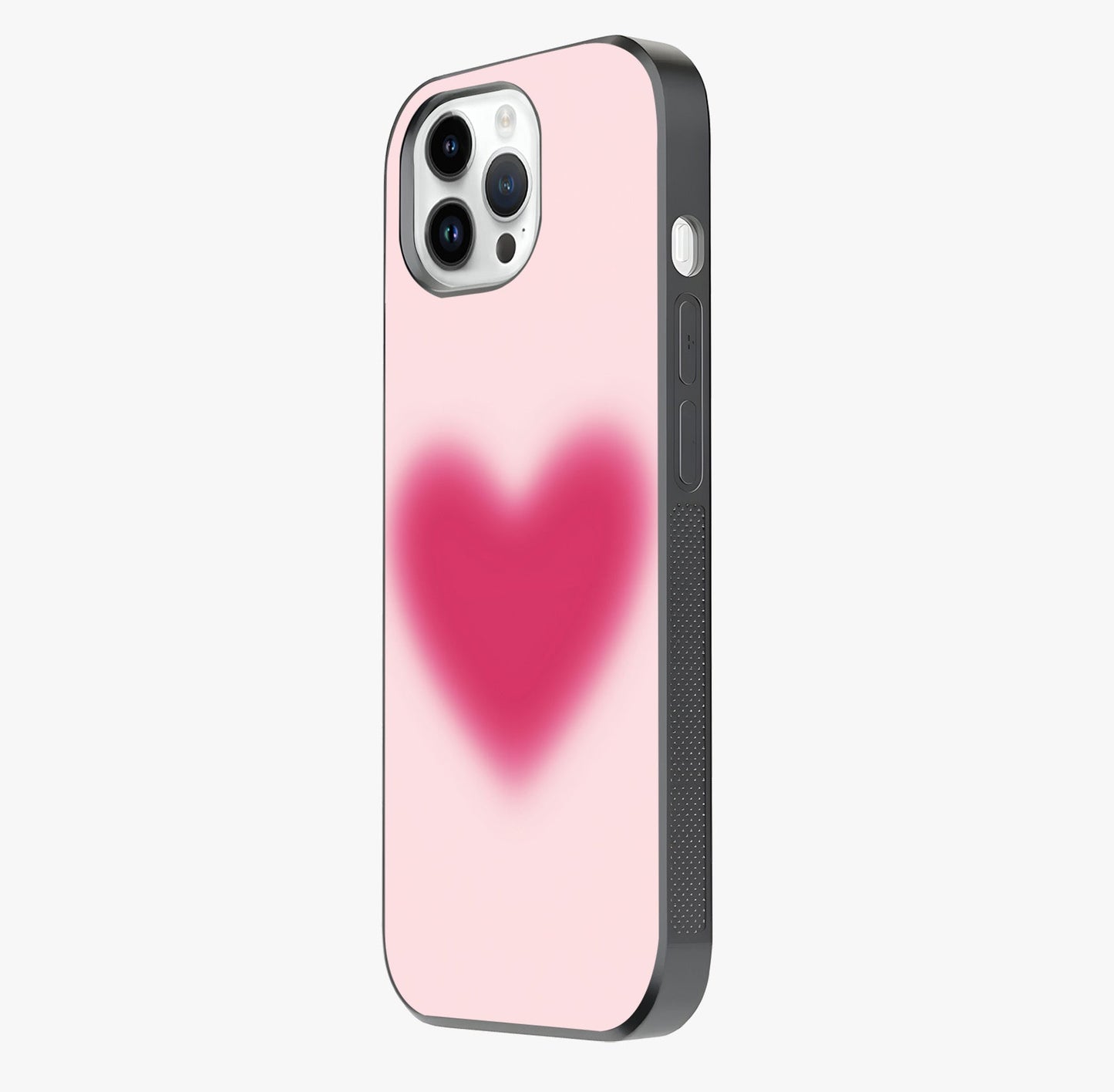 Pink Aura Heart Glass Case photographed in natural light showing reflective finish and design depth.