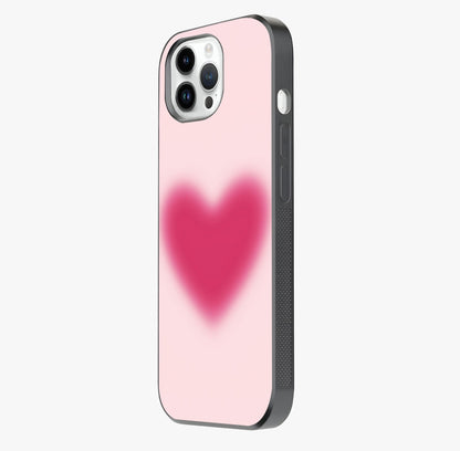 Pink Aura Heart Glass Case photographed in natural light showing reflective finish and design depth.