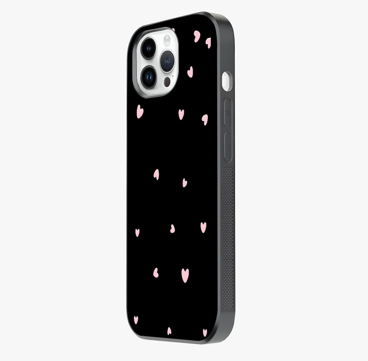 Pink Love Drops Glass Case photographed in natural light showing reflective finish and design depth.