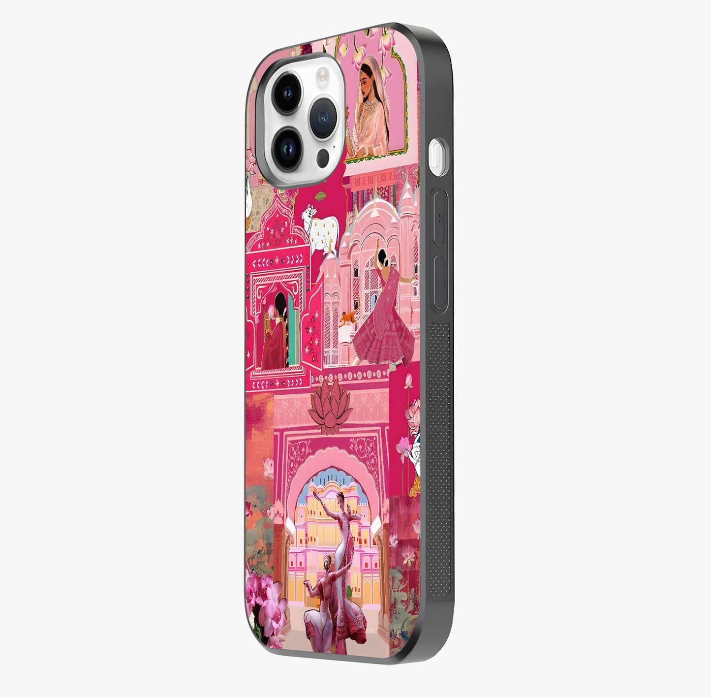 Pink Palace Muse Glass Case photographed in natural light showing reflective finish and design depth.
