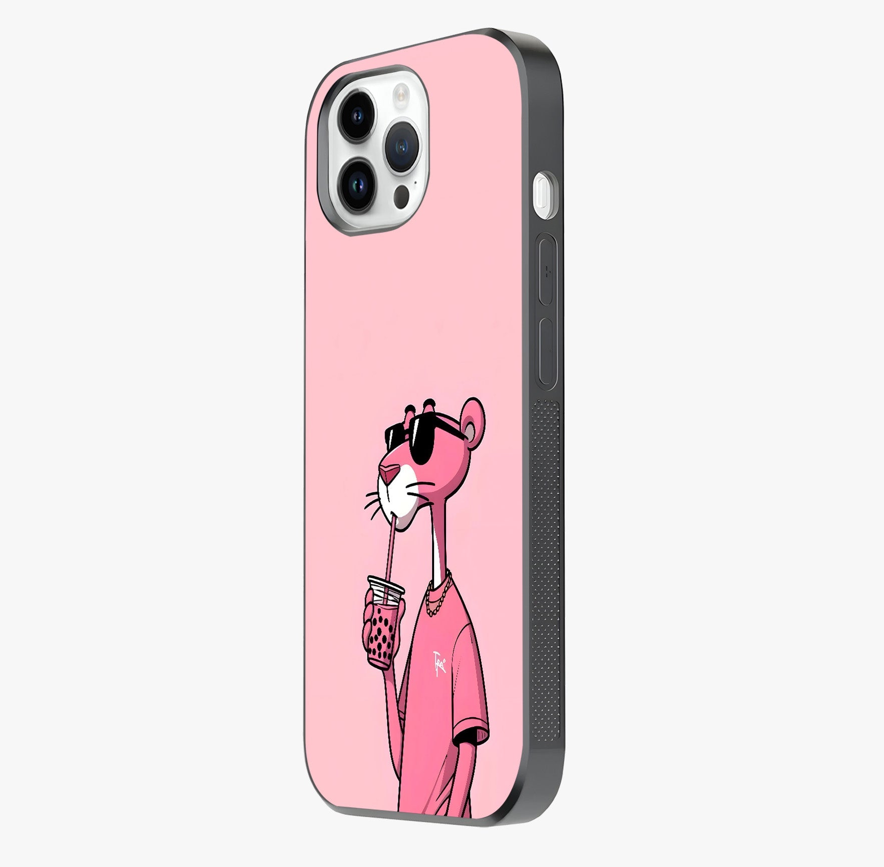 Pink Panther Glass Case photographed in natural light showing reflective finish and design depth.