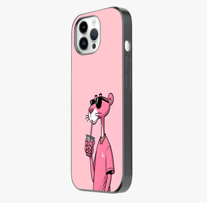 Pink Panther Glass Case photographed in natural light showing reflective finish and design depth.