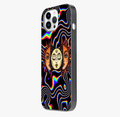 Psychedelic Sun Glass Case photographed in natural light showing reflective finish and design depth.