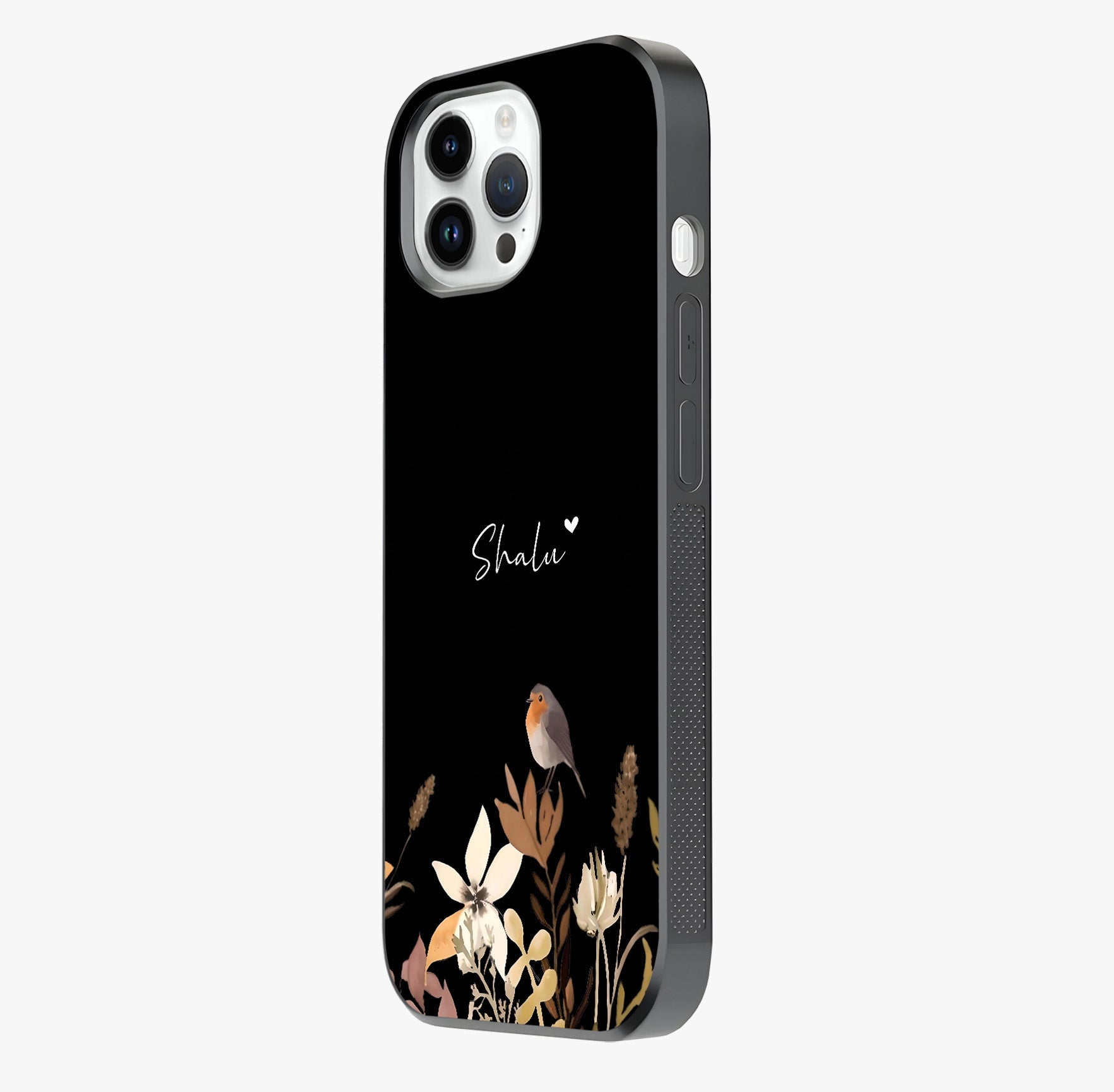 Quiet Garden Tune Custom Name Glass Case photographed in natural light showing reflective finish and design depth.