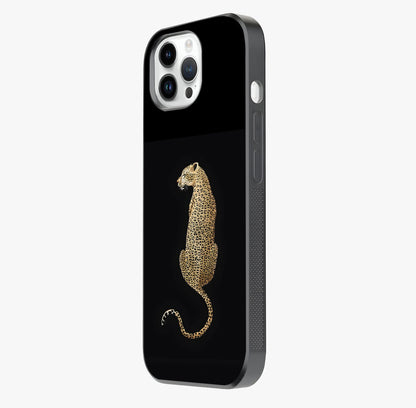 Regal Leopard Glass Case photographed in natural light showing reflective finish and design depth.