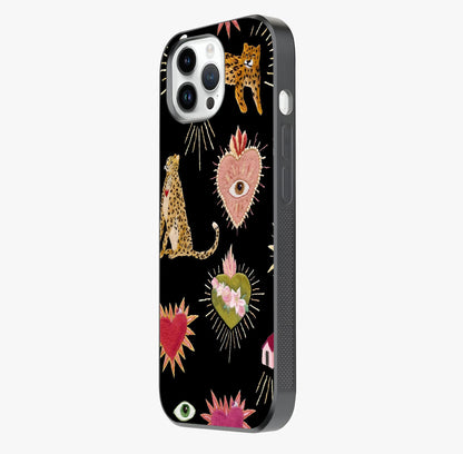 Sacred Jungle Heart Glass Case photographed in natural light showing reflective finish and design depth.