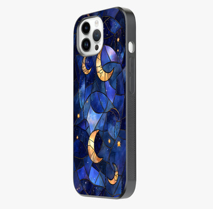 Starlit Sky Tapestry Glass Case photographed in natural light showing reflective finish and design depth.