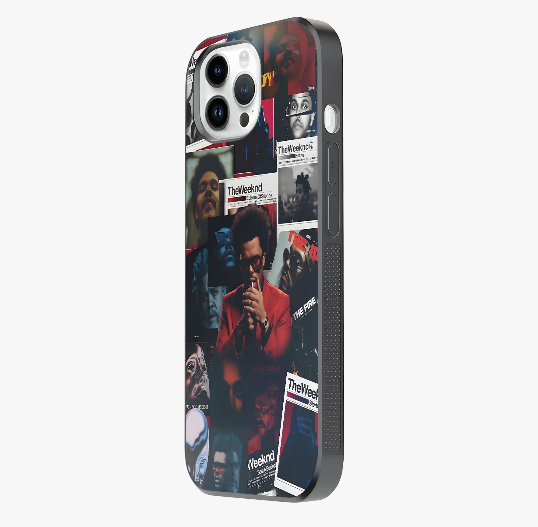 The Weeknd Glass Case photographed in natural light showing reflective finish and design depth.