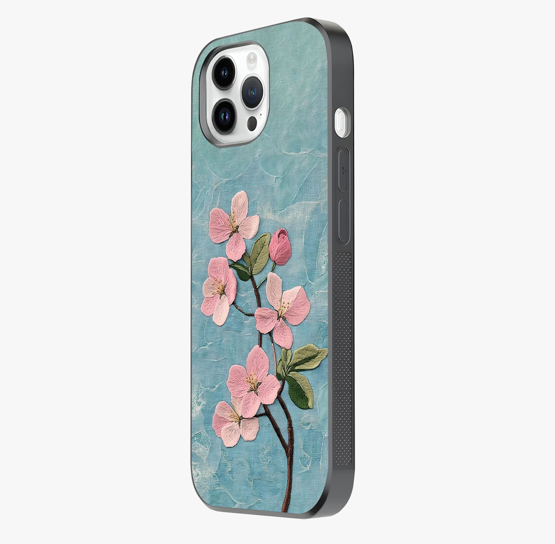 Threaded Blossom Breeze Glass Case photographed in natural light showing reflective finish and design depth.