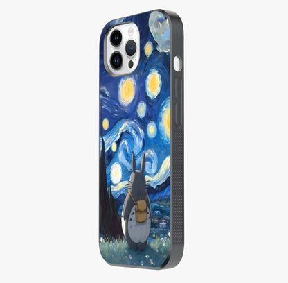 Totoro In Van Gogh Art Glass Case photographed in natural light showing reflective finish and design depth.