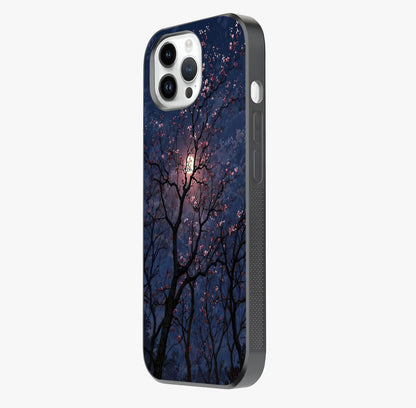 Twilight Sakura Serenade Glass Case photographed in natural light showing reflective finish and design depth.