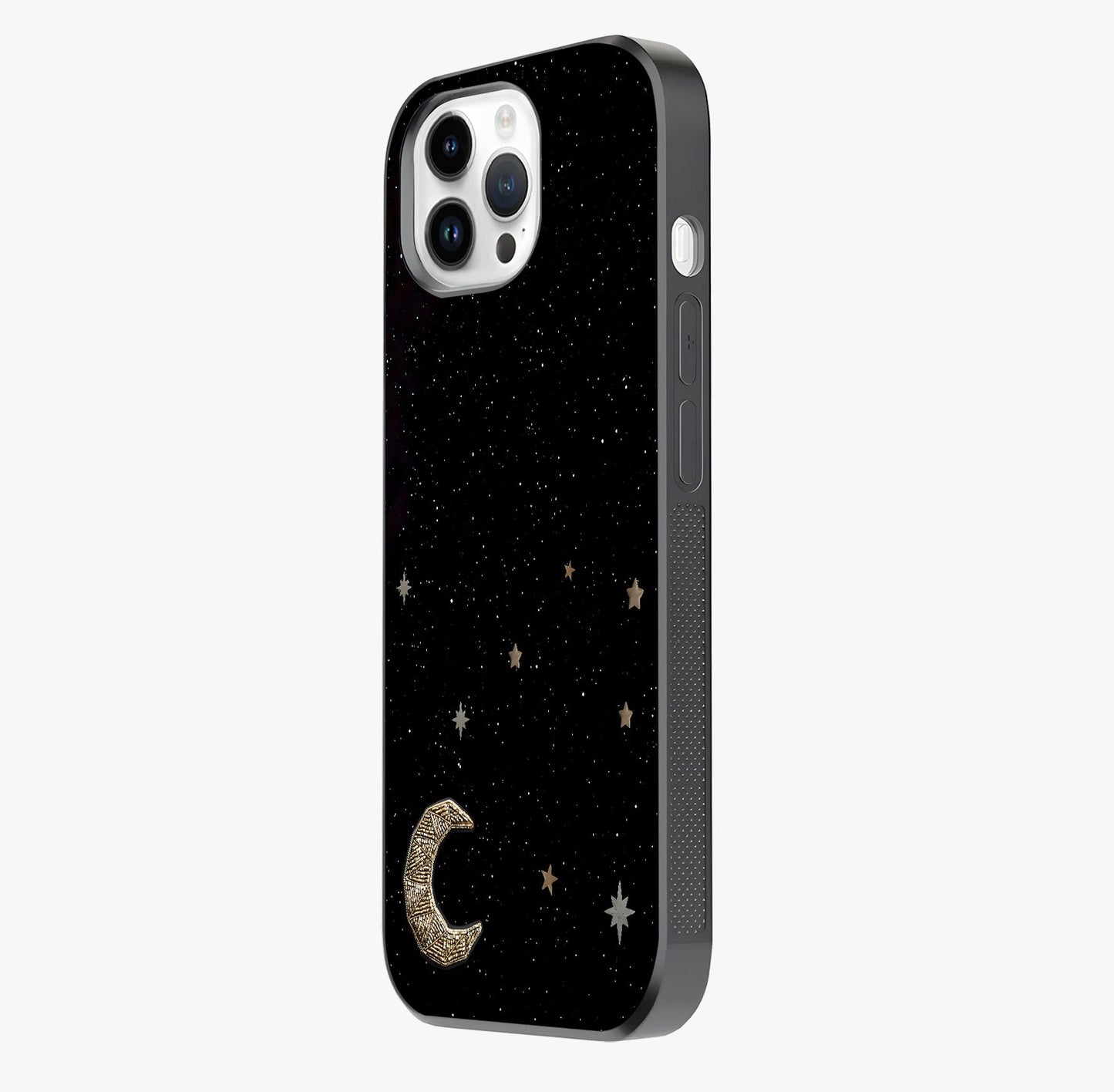 Twinkle Star With Half Moon Glass Case photographed in natural light showing reflective finish and design depth.