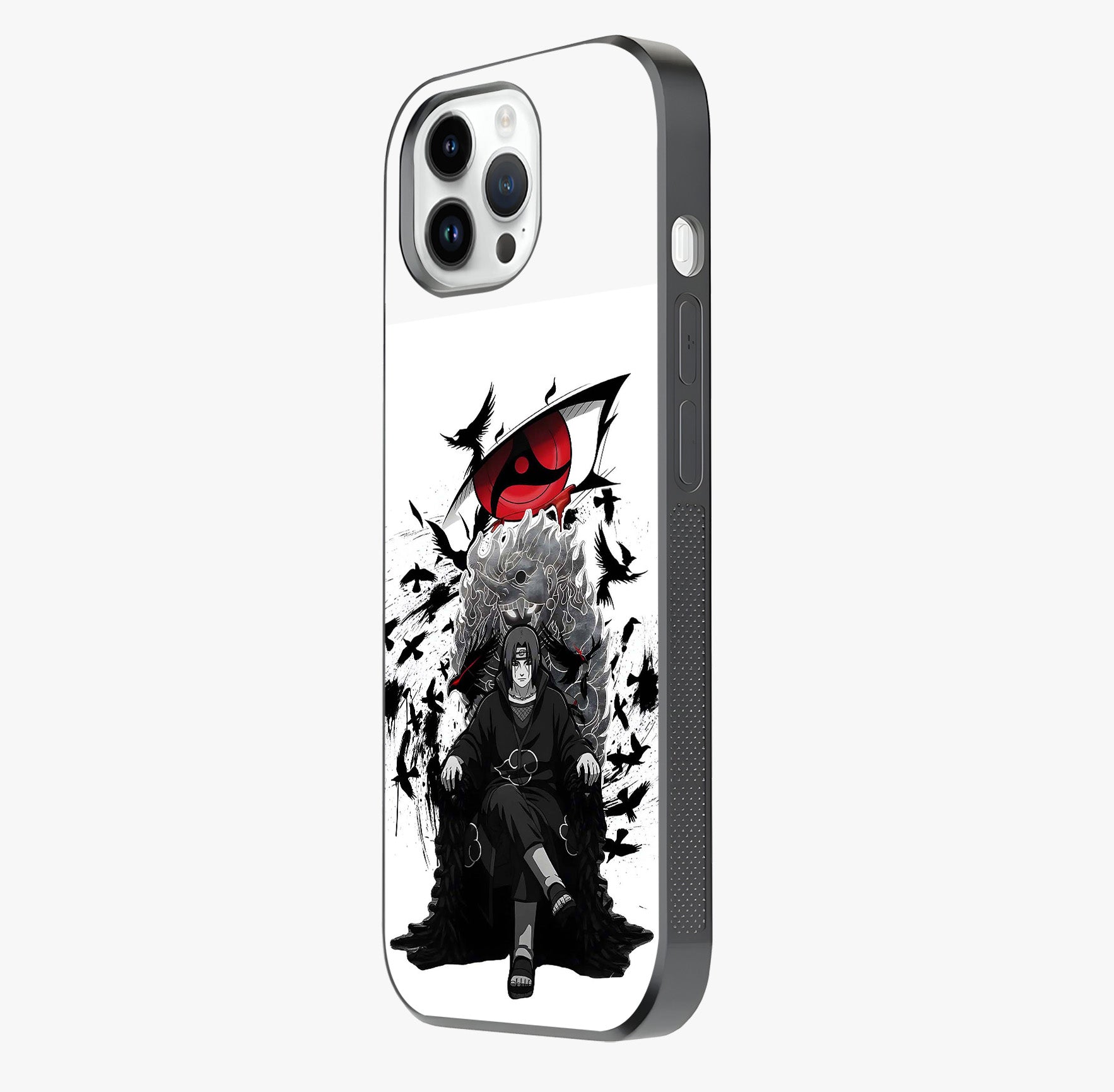 Uchiha Shadow Throne Glass Case photographed in natural light showing reflective finish and design depth.