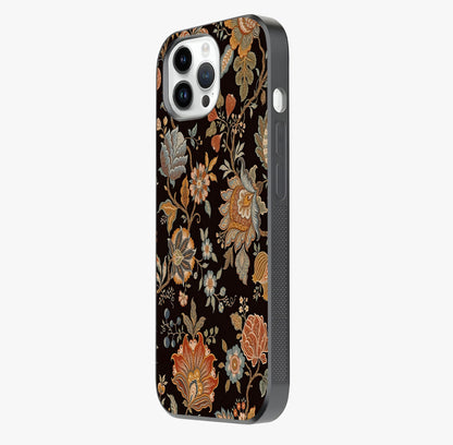 Vintage Floral Dream Glass Case photographed in natural light showing reflective finish and design depth.