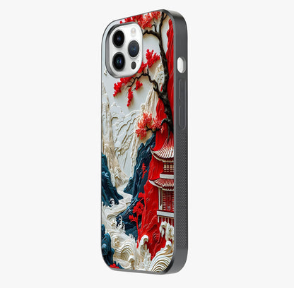 Whispers Of Sakura Waves Glass Case photographed in natural light showing reflective finish and design depth.