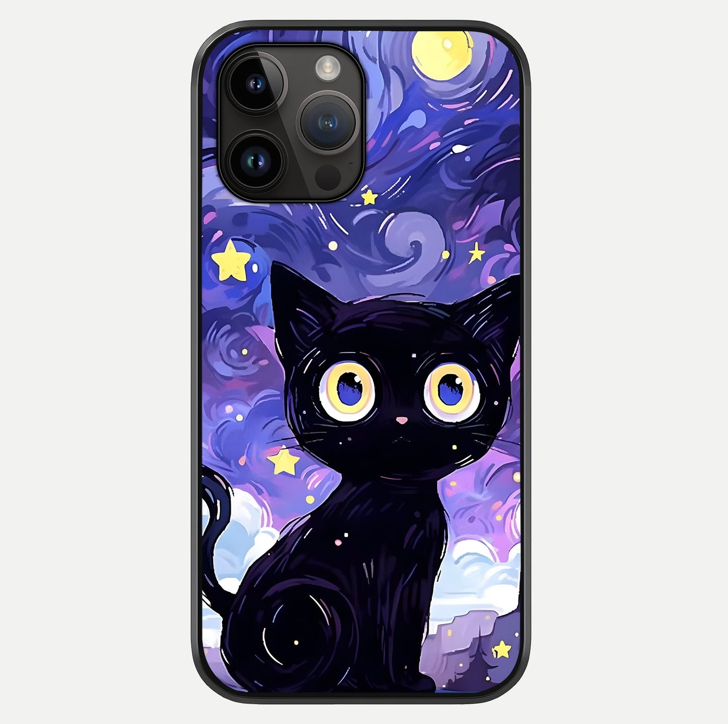 Abstract Cat Art Glass Case showing full back design in clean flat view with glossy glass finish.