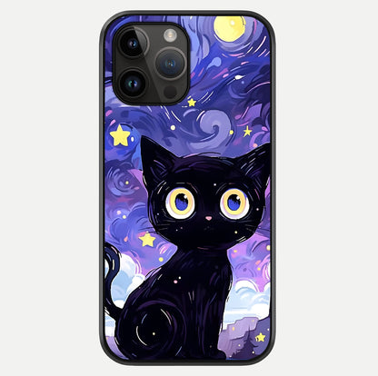 Abstract Cat Art Glass Case showing full back design in clean flat view with glossy glass finish.