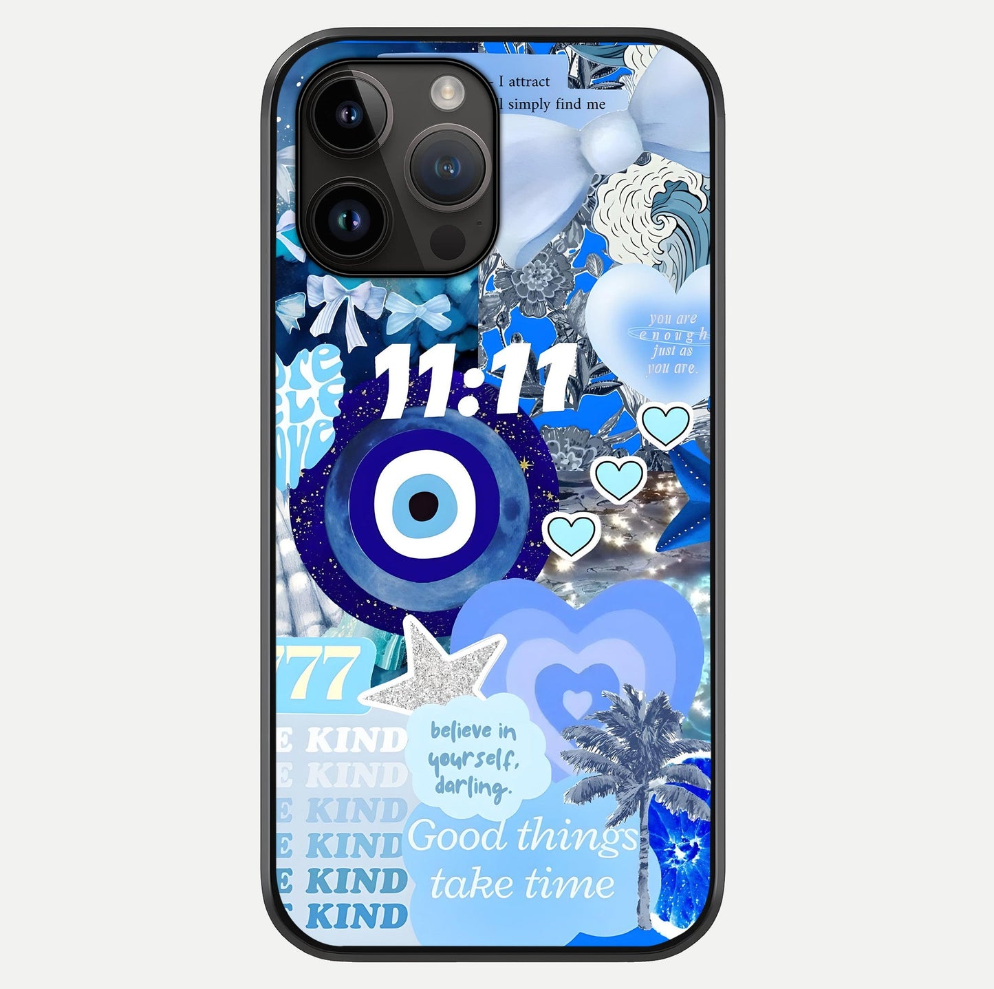 Aesthetic Be Kind Eye Glass Case showing full back design in clean flat view with glossy glass finish.