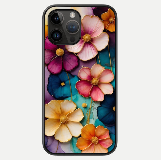 Artlyn Grace Flower Pattern Glass Case showing full back design in clean flat view with glossy glass finish.