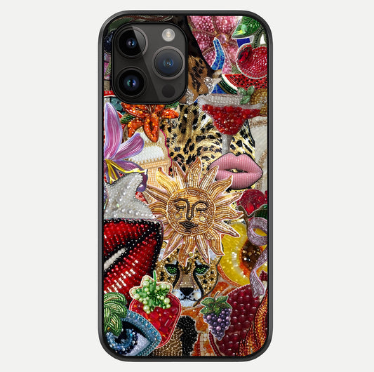 Beaded Fashion Jungle Glass Case showing full back design in clean flat view with glossy glass finish.