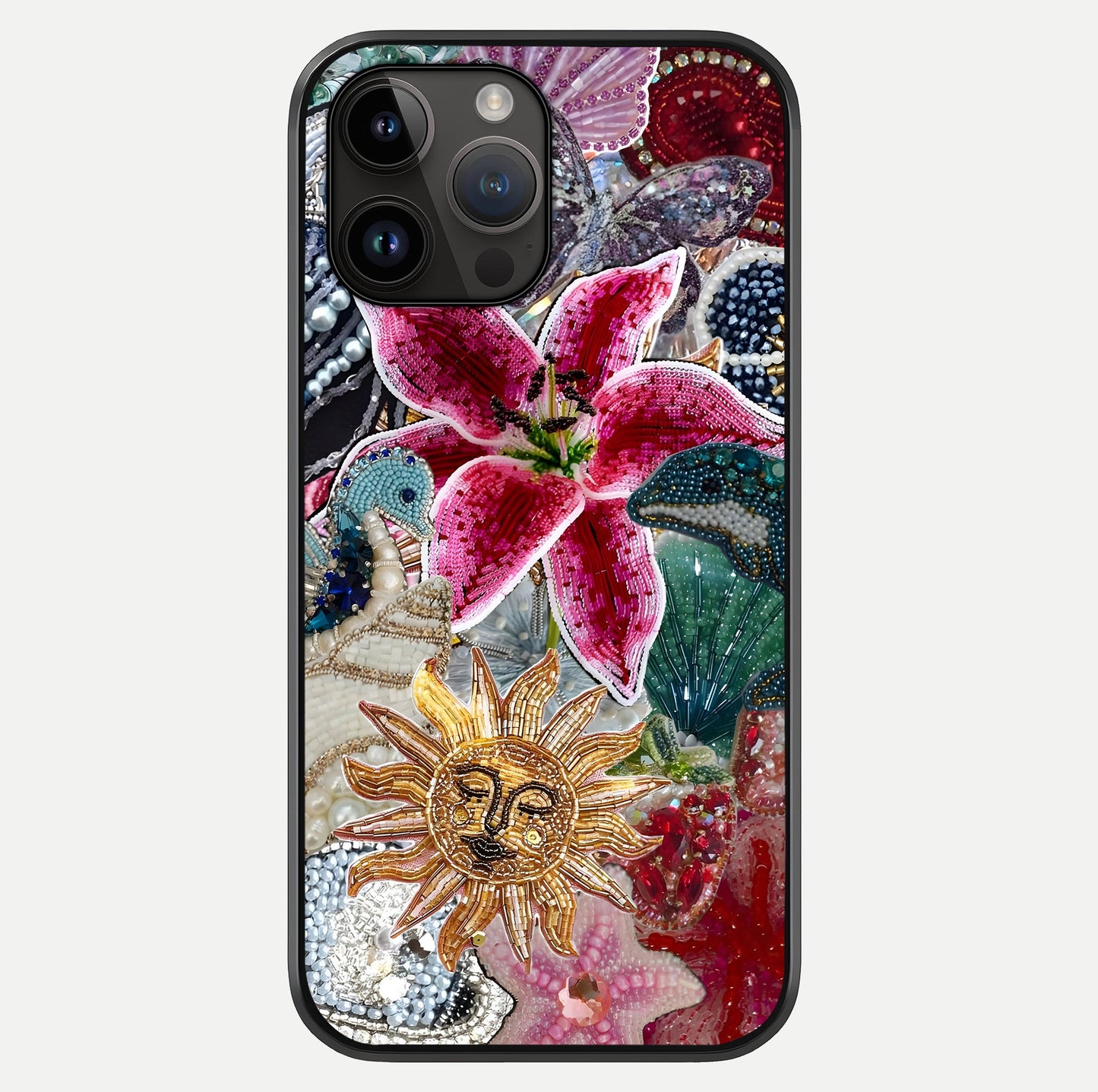 Beaded Garden Fantasy Glass Case showing full back design in clean flat view with glossy glass finish.