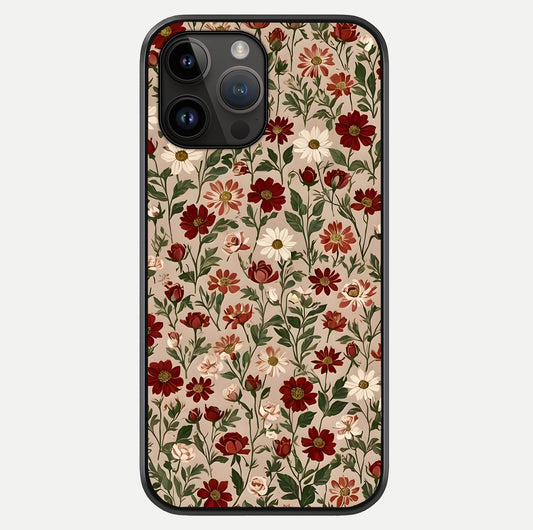 Biege Flower With Leaf Glass Case showing full back design in clean flat view with glossy glass finish.