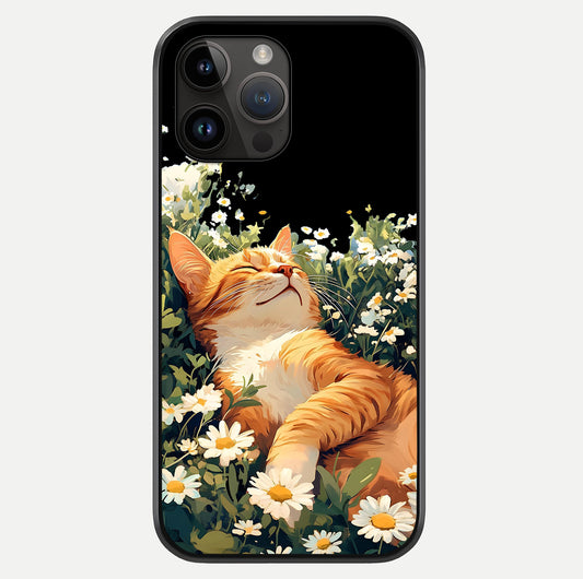 lissful Bloom Cat Glass Case showing full back design in clean flat view with glossy glass finish.