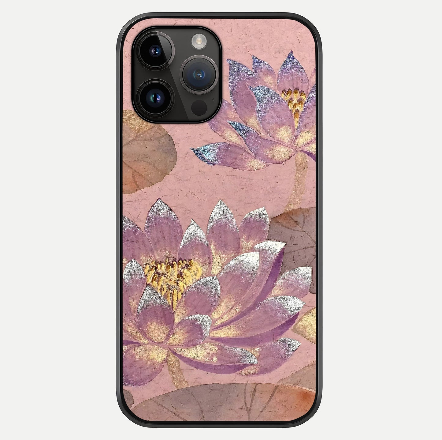 Blossom Mist Lotus Glass Case showing full back design in clean flat view with glossy glass finish.