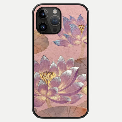 Blossom Mist Lotus Glass Case showing full back design in clean flat view with glossy glass finish.