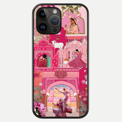 Blossoms Of Rajasthan Glass Case showing full back design in clean flat view with glossy glass finish.
