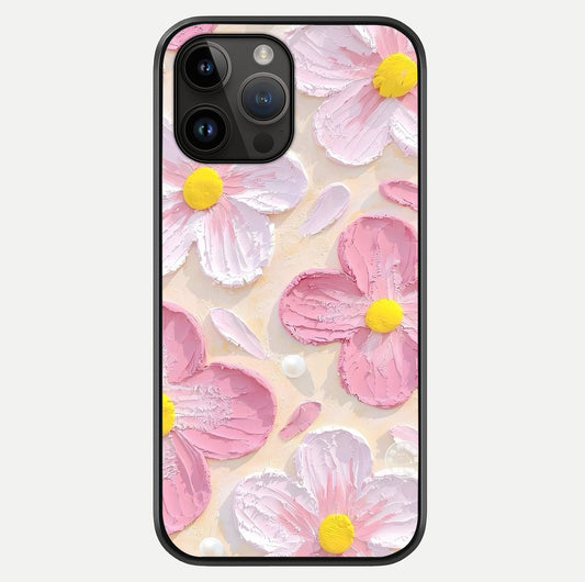 Blush Bloom Texture Glass Case showing full back design in clean flat view with glossy glass finish.